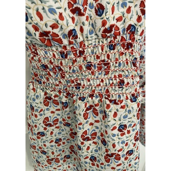 Max Studio Blouse Size 2X Red Blue Floral V Neck Ruffle Peplum Boho Waist Tie - Picture 9 of 16